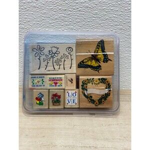 Mixed Brands Set Of 9 Wood Mounted Rubber Stamps